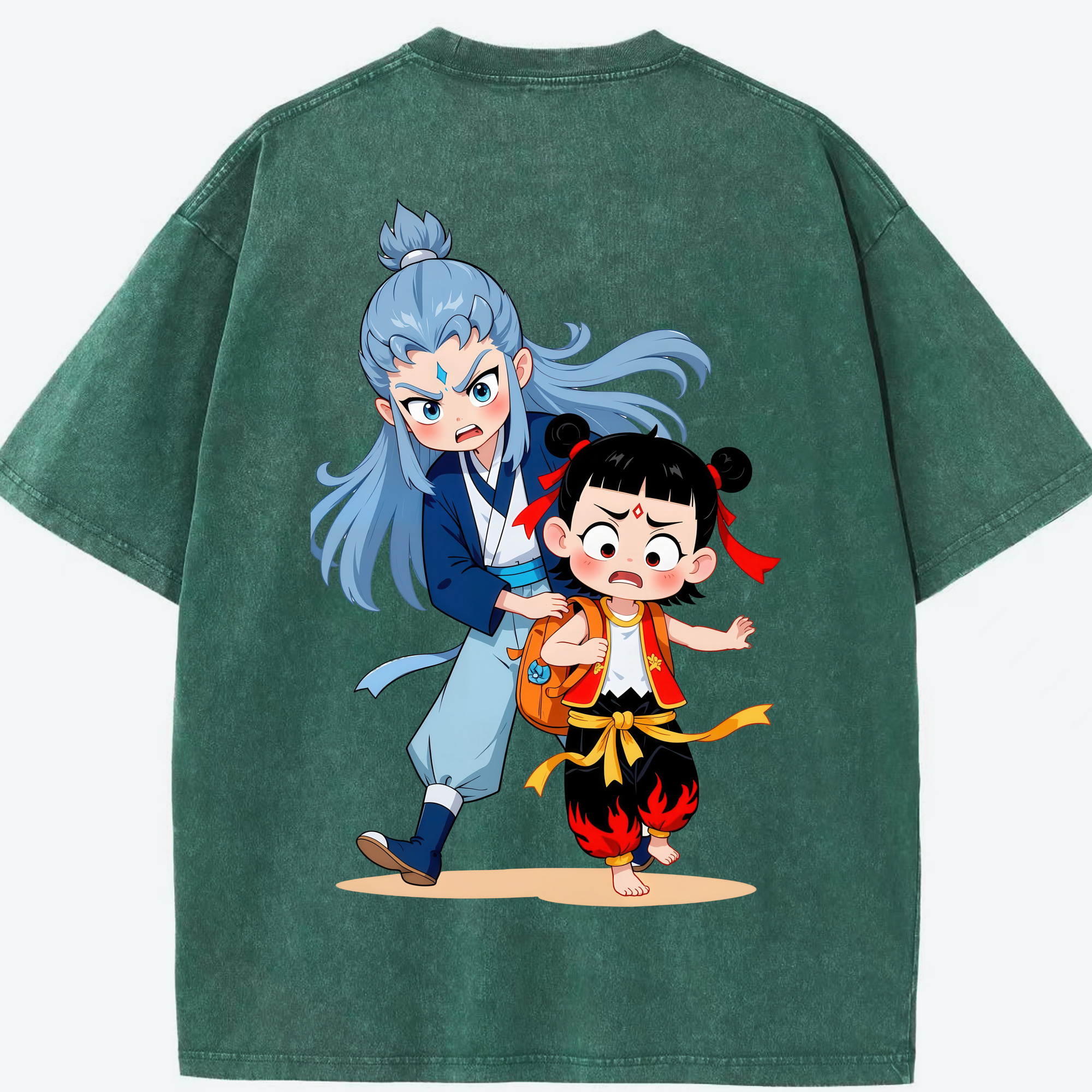 （画像用） Ne Zha 2 ナタ 魔童の大暴れ 綿100% ヴィンテージ風 半袖Tシャツ（背面プリント）